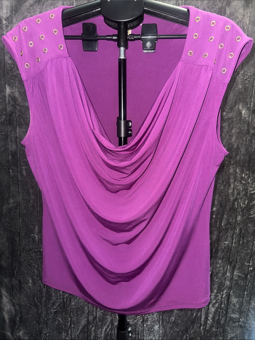 Michael Kors Draped Cowl Neck Camisole with Grommet-Trim Shoulders - Purple
